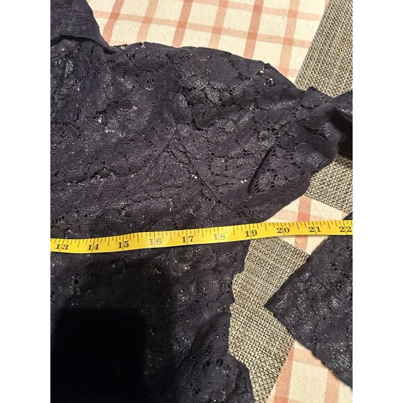 Y2K Cache Navy Lace Top Vtg Medium Sheer Button Up Whimsigoth Vamp Victorian - Picture 3 of 5